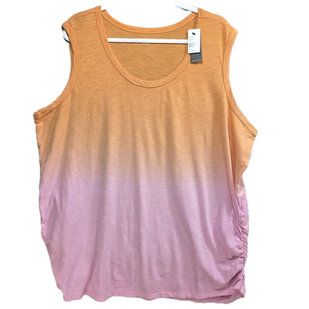 Lane Bryant Ombre Tank Top‎ Womens 22 24 Ruched Sides Orange Pink Casual New